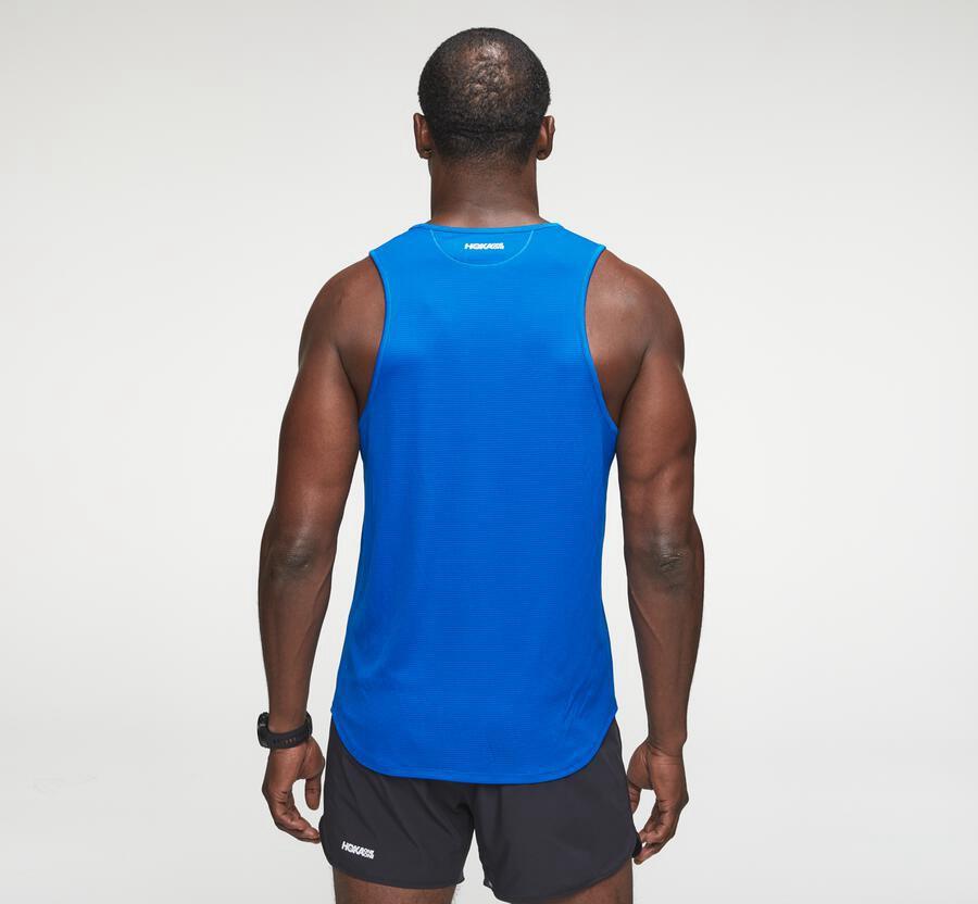 Hoka One One Top Heren - Performance Tank - Blauw - HK9381572